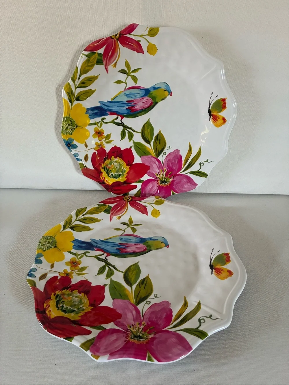 Pier 1 Floral & Blue Bird Dinner Plates  Melamine - Multicolor Set of 5